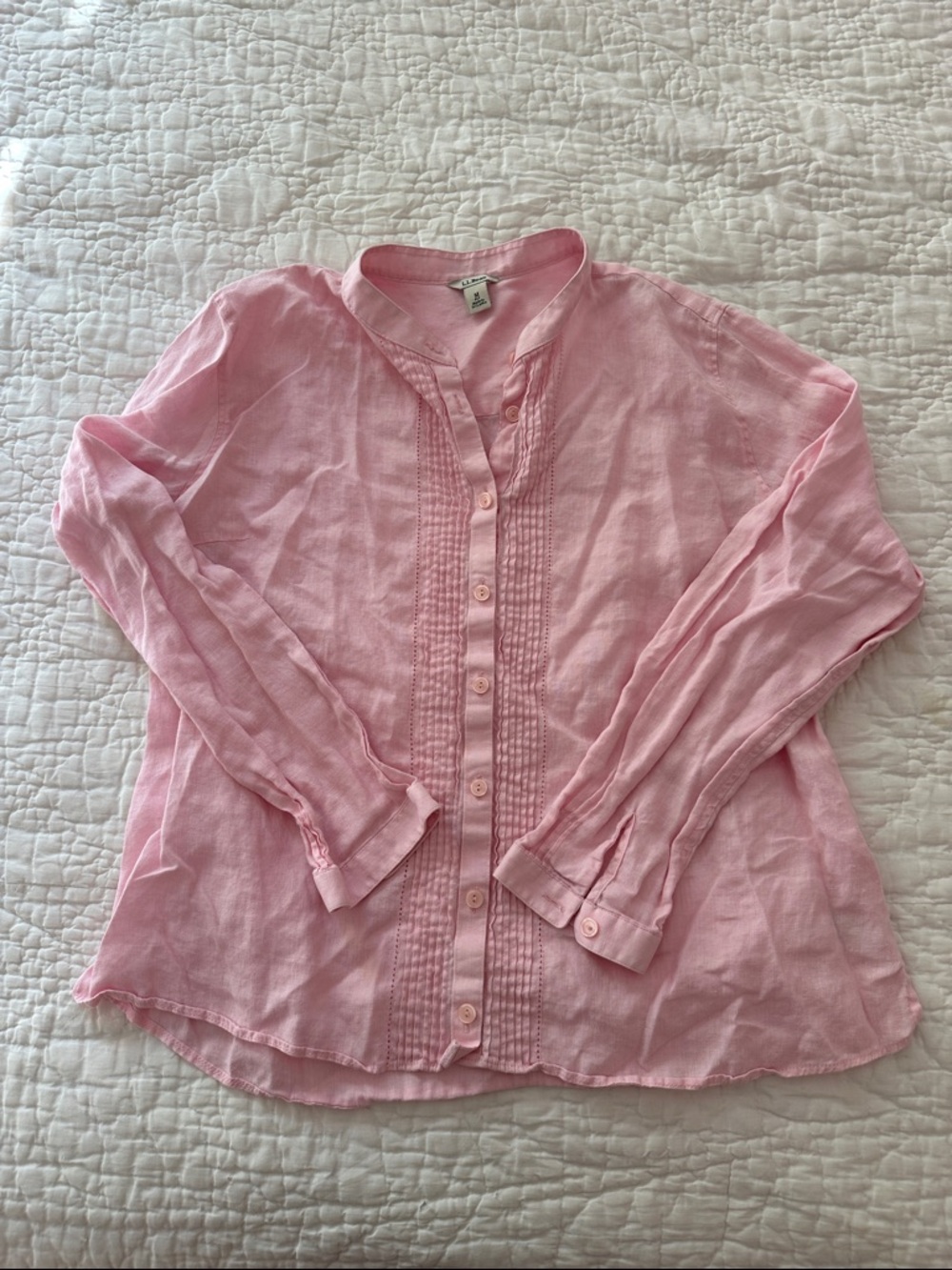 Light Pink Button-Front Linen Blouse